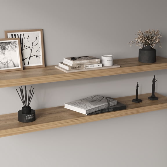 Ecco 47" Wide Floating Shelves Set of 2 Engineered Wood Macadamia