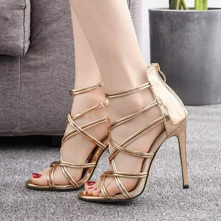 

Yilirongyumm Gold 42 High Heels For Women Sandals Party Shoes Sandals Open Toe High Heels Fish Mouth Stiletto