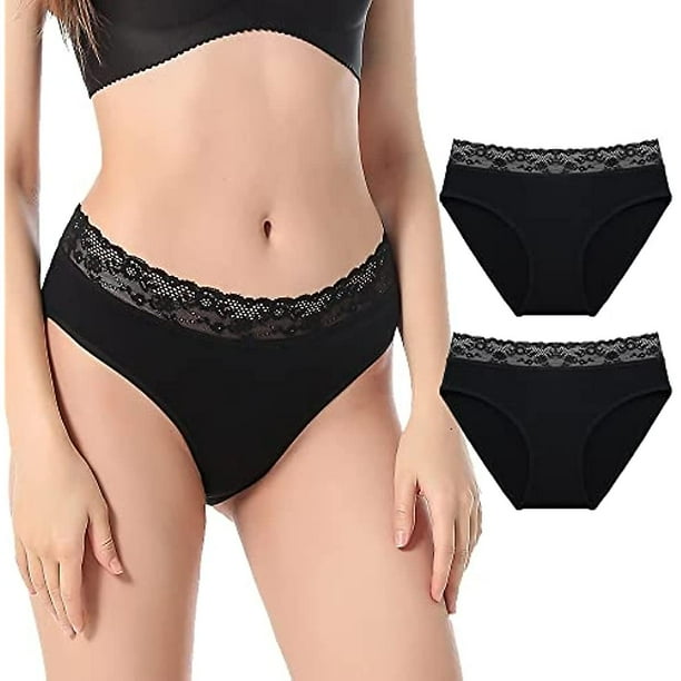 2pcs Cotton Underwear Women Lace Waistband Full Briefs Ladies High Leg  Knickers Ladies Cotton Seamless Underwear