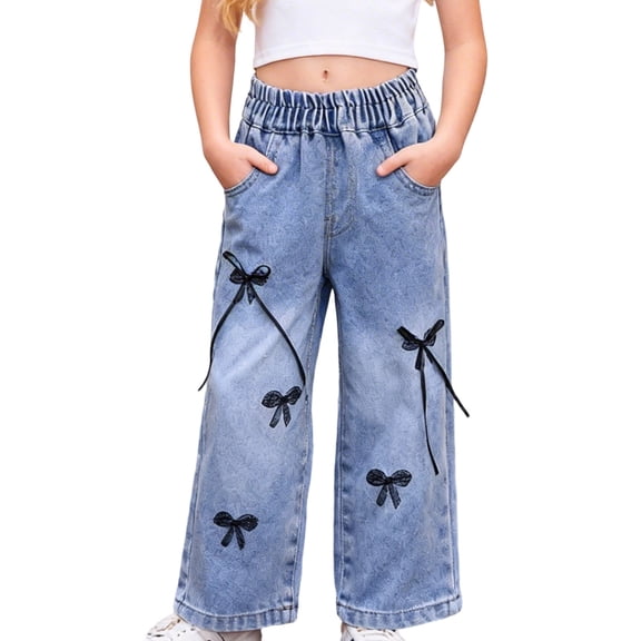 ATOGUTA Wide Leg Jeans for Girls Denim Elastic Wasit Wide Leg Baggy Jean Trendy Preppy Pants Kids Clothes with Pockets Size 1T-11, Blue