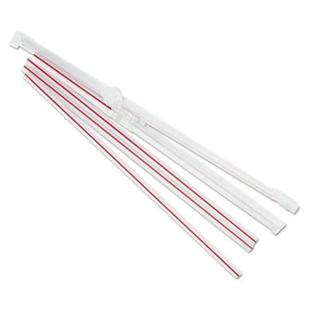 Red Wrapped Jumbo Disposable Plastic Straws, 7.75 in., 400/Pack, 25 Packs/Carton