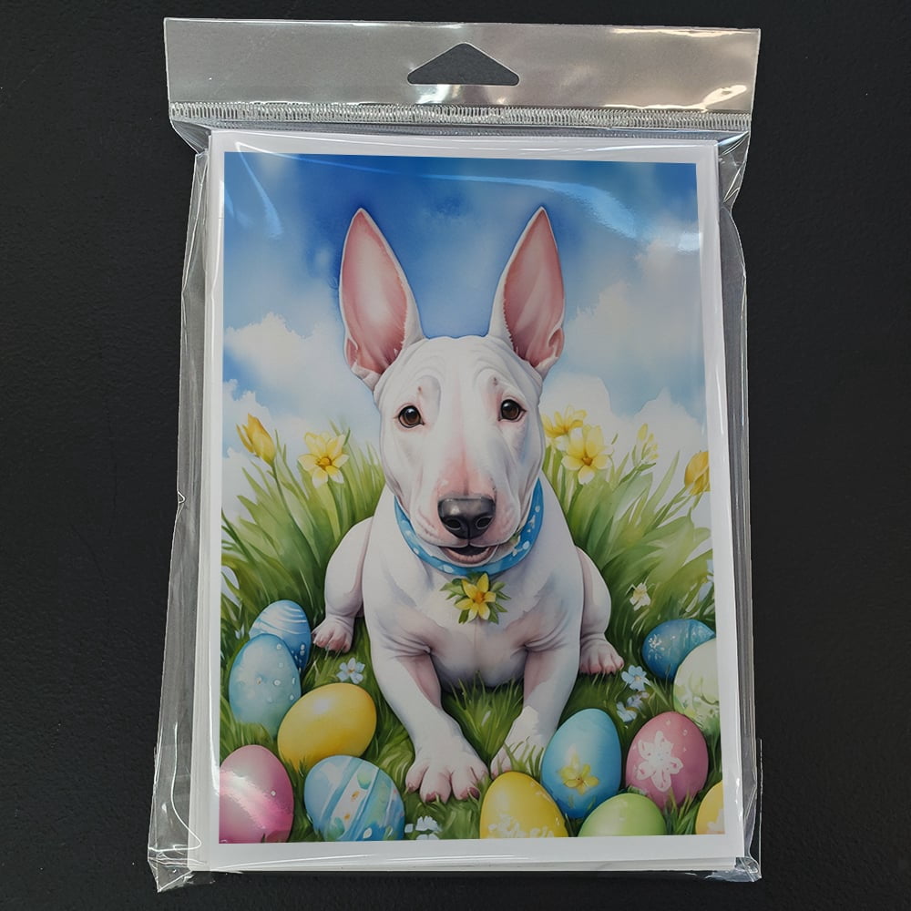 English Bull Terrier Easter Egg Hunt Greeting Cards Pack of 8 7 in x 5 in
