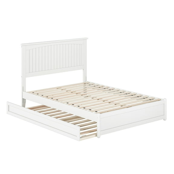 Malta Full Wood Platform Bed with Panel Footboard and Twin Trundle in White