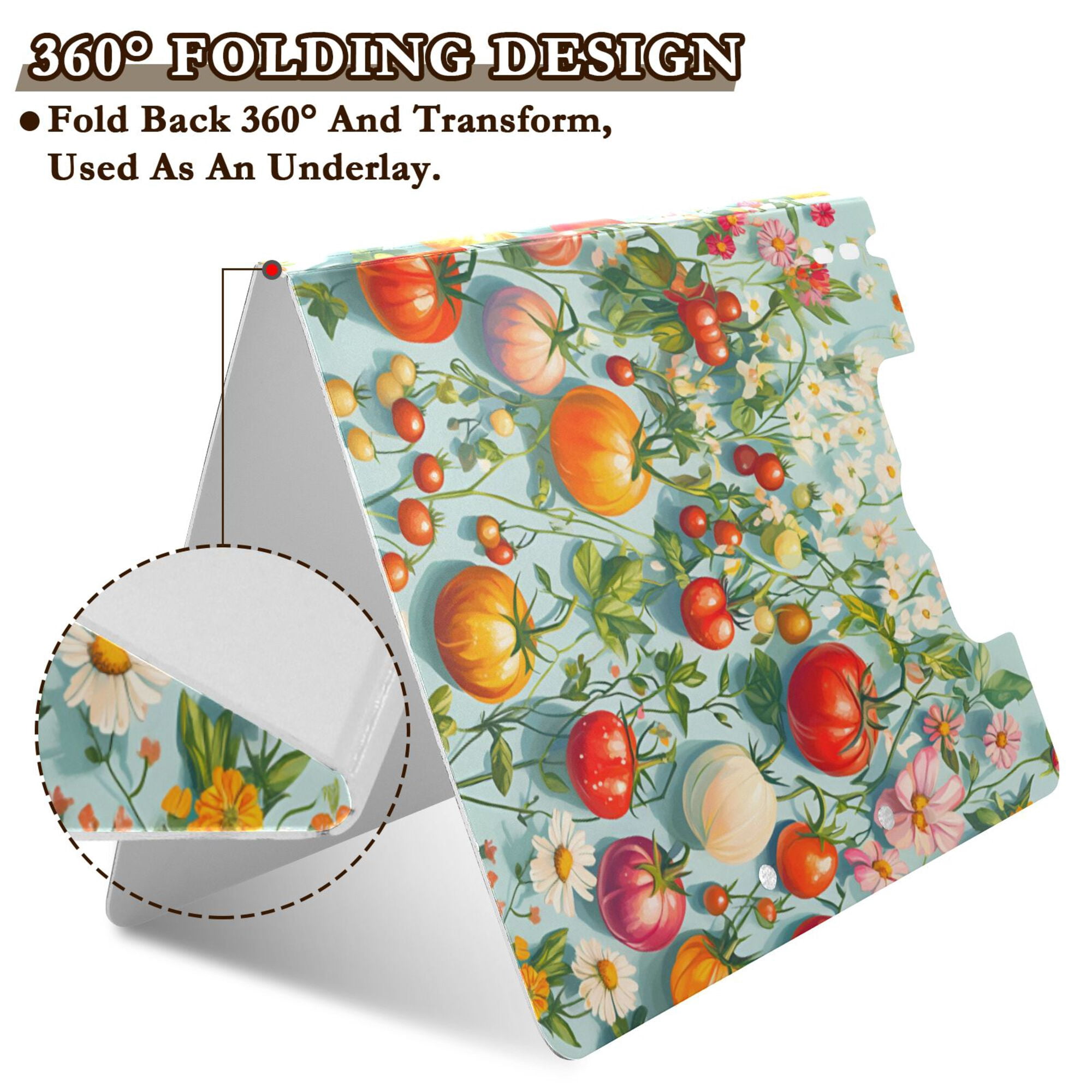 FORMRS A4 Clipboard Folder with Pen Holder Horizontal Foldable School Office Binder, Green Floral Tomatoes