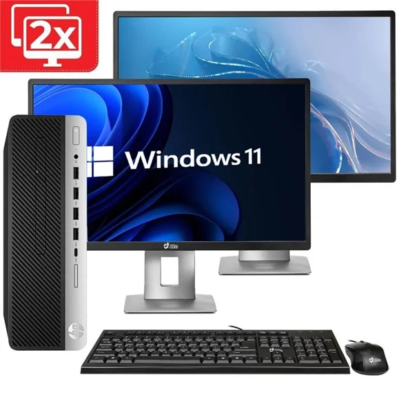 Restored HP EliteDesk 800 G3 Desktop PC Intel Quad-Core i7-6700 upto 4.0GHz, 32GB DDR4 Ram, 1TB SSD + 2TB HDD, Dual 24 inch Monitors, Wireless KB & Mouse, Built-in WiFi, Windows 11 Pro (Refurbished)