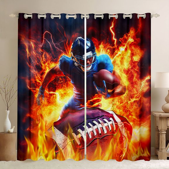 Erosebridal Football Gamer Black Out Curtains for Kids Boys,Teens Sport Theme Flame Curtains Pack of 2 (42x63 Each),Ultra Soft Home Decor