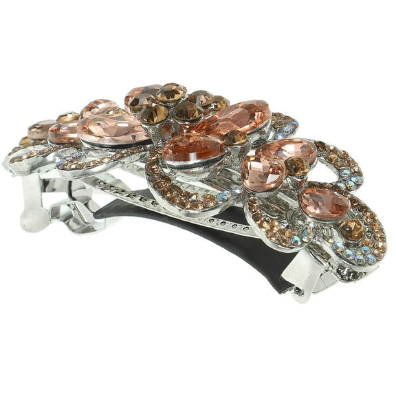 PAMINGONO 1Pcs Golden Rhinestone Hair Barrette For Women With Nonslip Spring Clip Design Flower Shape 8.00X3.50X3.00Cm