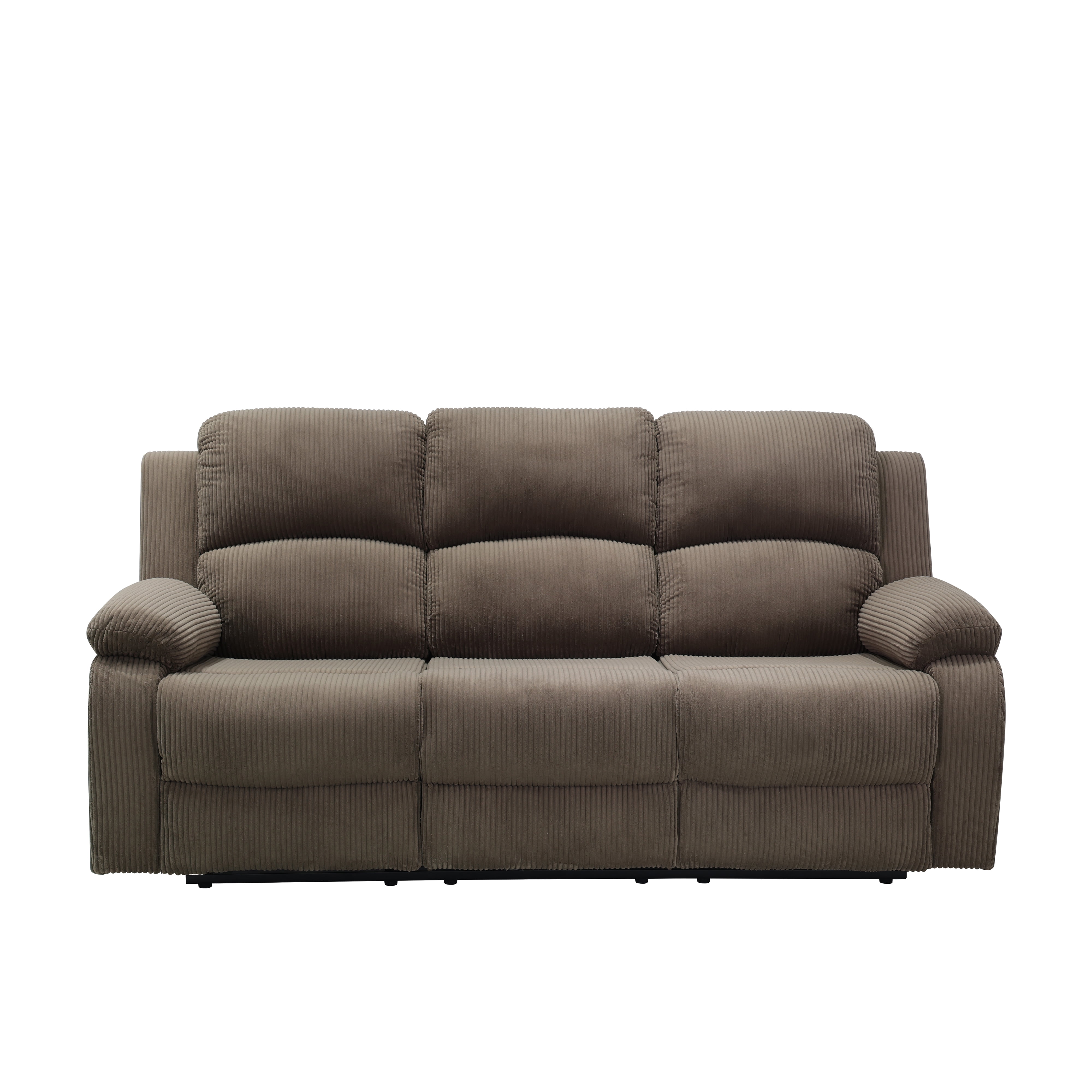 MAYEERTY 3-Seater Recliner Sofa, Thick Stuffed Fabric with Flipping Cup Holder for Family Living Rooms