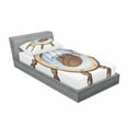 thumbnail image 3 of Ambesonne Nautical Fitted Sheet & Pillow Sham Set, Ships Wheel Sailing, Queen, Brown Blue, 3 of 3