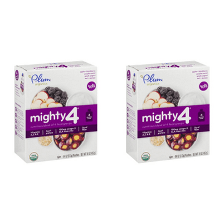 (2 Pack) Plum Organics Mighty 4 Blends Apple, Blackberry, Purple Carrot, Greek Yogurt, Oat & Quinoa, 4oz,