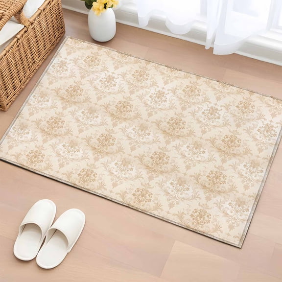 2x3 Ft Entryway Area Rug, Beige Boho Floral Kitchen Rug Runner Washable Floor Mat, Vintage Ethnic Tribe Abstract Art Non Slip Indoor Door Mat Throw Carpet for Bathroom Living Room Bedroom