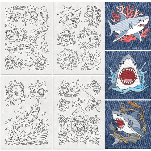 24Pcs Water Soluble Hand Sewing Stabilizers 8.3"x11.7" Funny Embroidery Pattern Stabilizer 4 Sheets Marine Animal Stick and Stitch Embroidery Paper Sticker