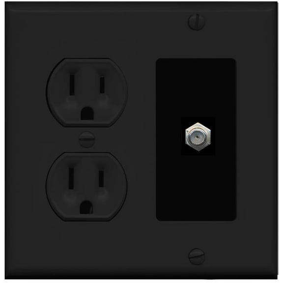 RiteAV Coax Wall Plate with Round Power Outlet [Black]