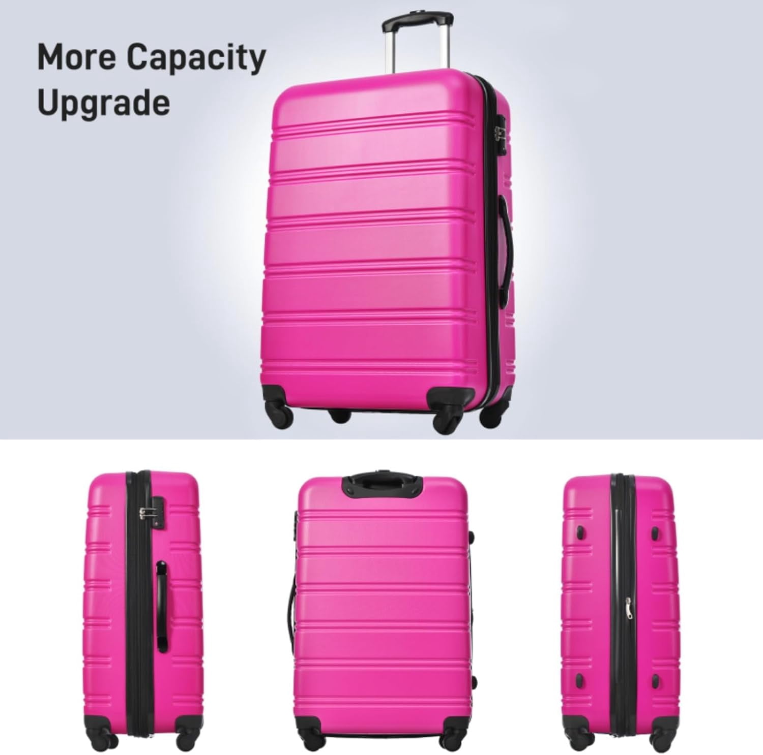 LuxyHoom Luggage Sets 4 pcs Spinner Suitcase w Travel Bag, Hard Shell Luggage with TSA Lock Lightweight, Hardshell ABS for Kids, Women, Men, Airline Approved Carry On, 16" 20" 24" 28" (Pink)