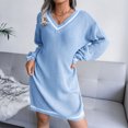 thumbnail image 2 of Casual Dress, V Neck Polyester Fiber Casual Women Dress Knit Campus Style For Holiday ANGGREK Otros, 2 of 8