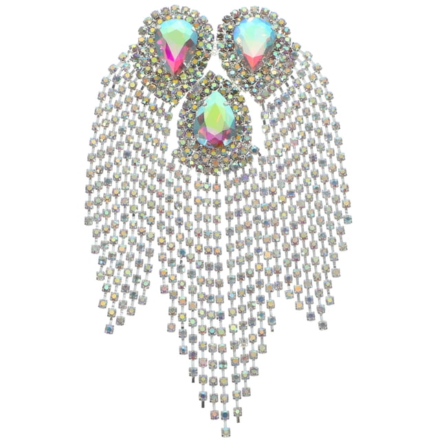 Miangastore Alloy and Crystal Decorative Tassel Applique Patch for Clothing Silver Color