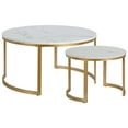 thumbnail image 3 of HomeRoots 521975 19.25 x 36 x 36 in. Gold & White Faux Marble Round Nested Coffee Table - Set of 2, 3 of 5