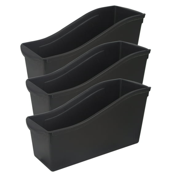 Storex Large Book Bin, 7"H x 14.3"D x 5.3"W, Black, Pack of 3