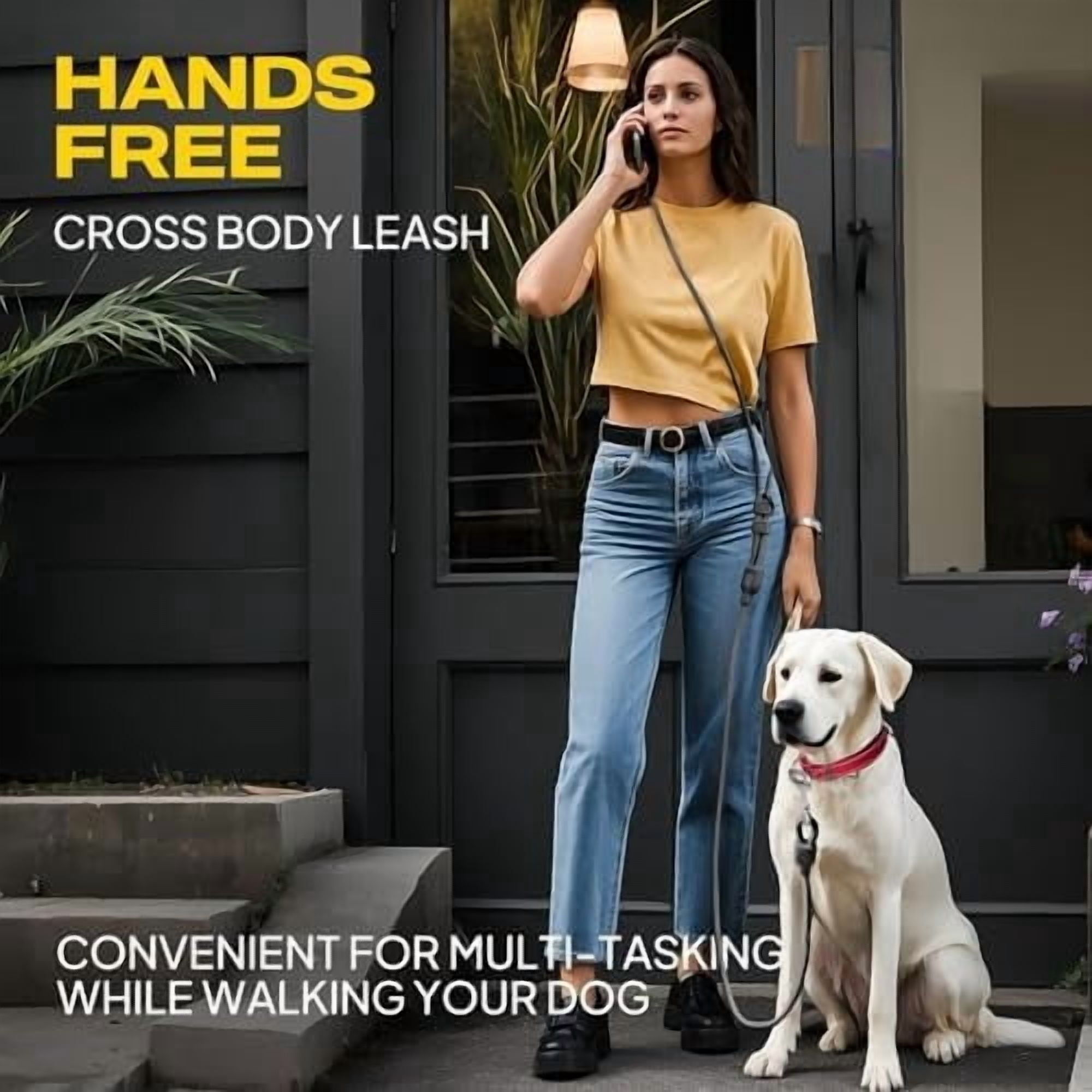 Hands Free Dog Leash for Large Dogs Heavy Duty, Adjustable Crossbody/Waist Leash for Small/Medium/Large Dogs, Waterproof Hands-Free Dog Leashes for Running, Walking & Training(L, Black)