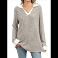thumbnail image 1 of Suéteres de Cuello en V para Mujer, Jersey con Bloques de Color, Mangas Largas, Corte Holgado, Estilo Informal, Tipo Túnica, Camisetas. Caqui XL, 1 of 10