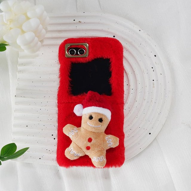 Bonita funda de teléfono de muñeca navideña, funda de teléfono de felpa suave y cálida de invierno para Samsung Z Flip 5