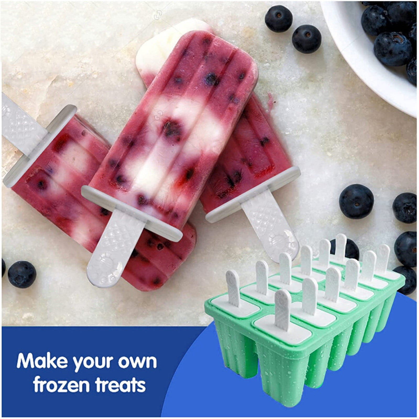 Popsicle Molds 12pieces Silicone Ice Pop Out Molds BPA Free Reusable Easy Releasing Ice Pop Maker Pack of 2 Ice Pop Molds with Popsicle Sticks，Cleaning Tool and Funnel E 