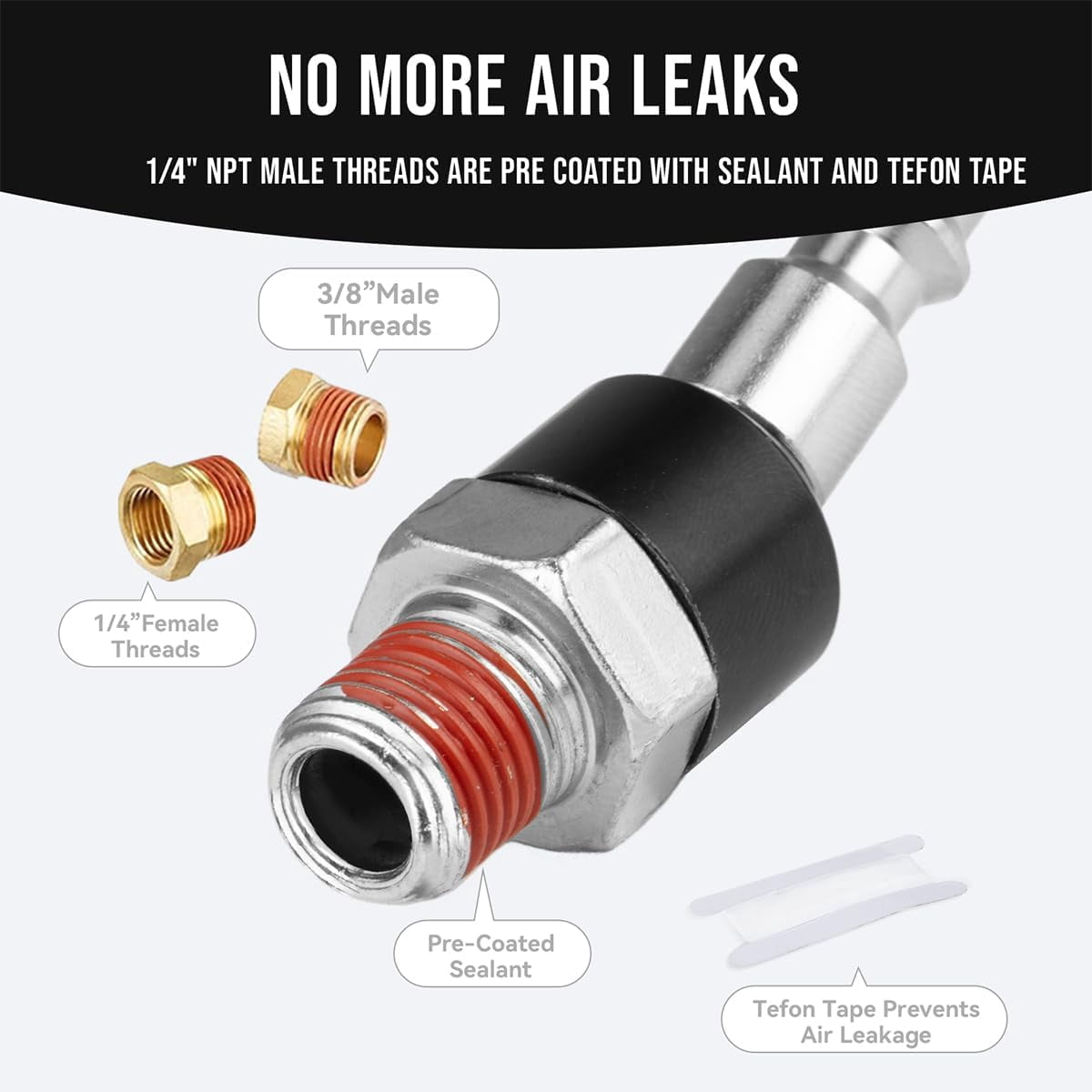 MKEUDQ-Air Hose Fittings, 2 Pieces 1/4 Inch NPT Industrial Swivel Air Plug, 360° Swivel Male Pre-Coated Air Hose Fittings, Air Compressor Accessories
