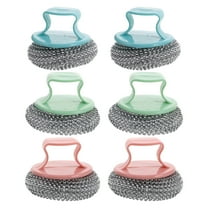 Raindrops 6-Pack Stainless Steel Pot Scrubbers with Handle, Heavy Duty Detachable Dish Brushes for Kitchen Cleaning Pots and Pans