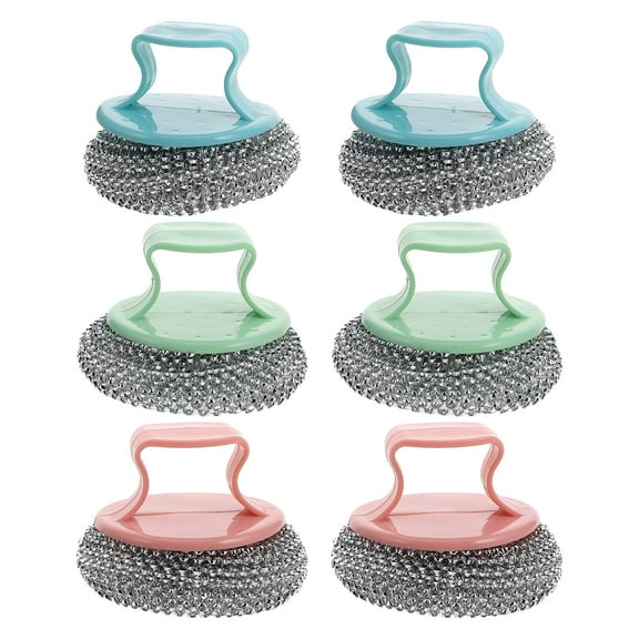 Raindrops 6-Pack Stainless Steel Pot Scrubbers with Handle, Heavy Duty Detachable Dish Brushes for Kitchen Cleaning Pots and Pans