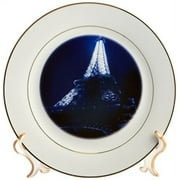 3dRose, Close Up Of The Paris Eiffel Tower With A Blue Tint, 8 inch Porcelain Plate