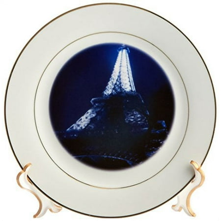 3dRose, Close Up Of The Paris Eiffel Tower With A Blue Tint, 8 inch Porcelain Plate