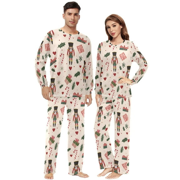 Matching Pajamas for Couples Christmas Nutcracker Leave Heart Snowflake His and Hers Pajamas Sets Soft Long Sleeve Sleepwea