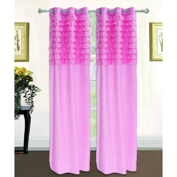 Katy Solid Ruffled Pleated Window Curtain Panel With Grommets 63" Long Drapes - Rose Pink