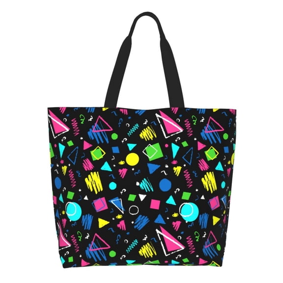 Easygdp Geometric 1980s Styled Tote Bags for Women,Women Travel Shoulder Bags Handbags，Big Capacity Shopping Work Bag