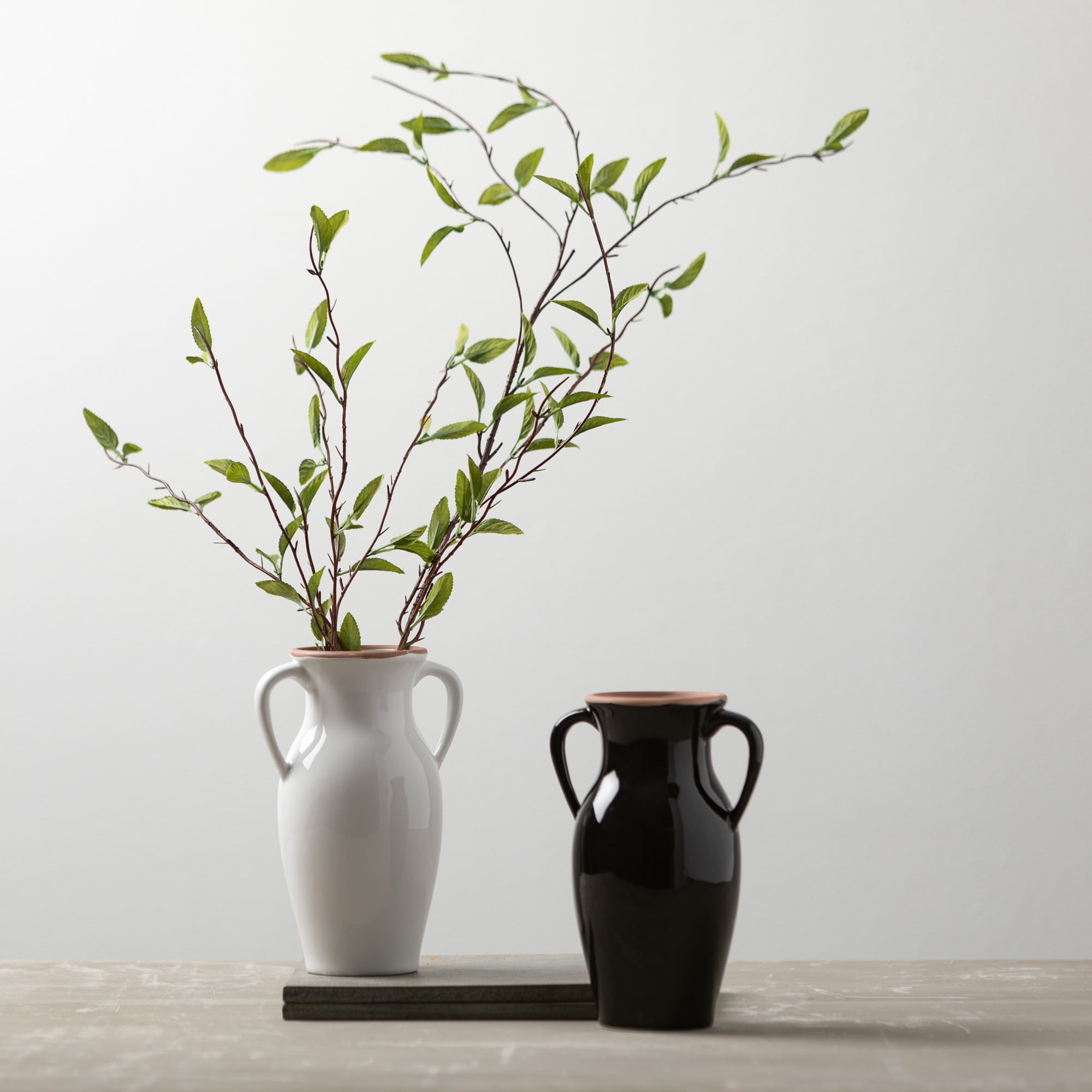 Sullivans Black Natural Rimmed Ceramic Vase With Handles, 8"H