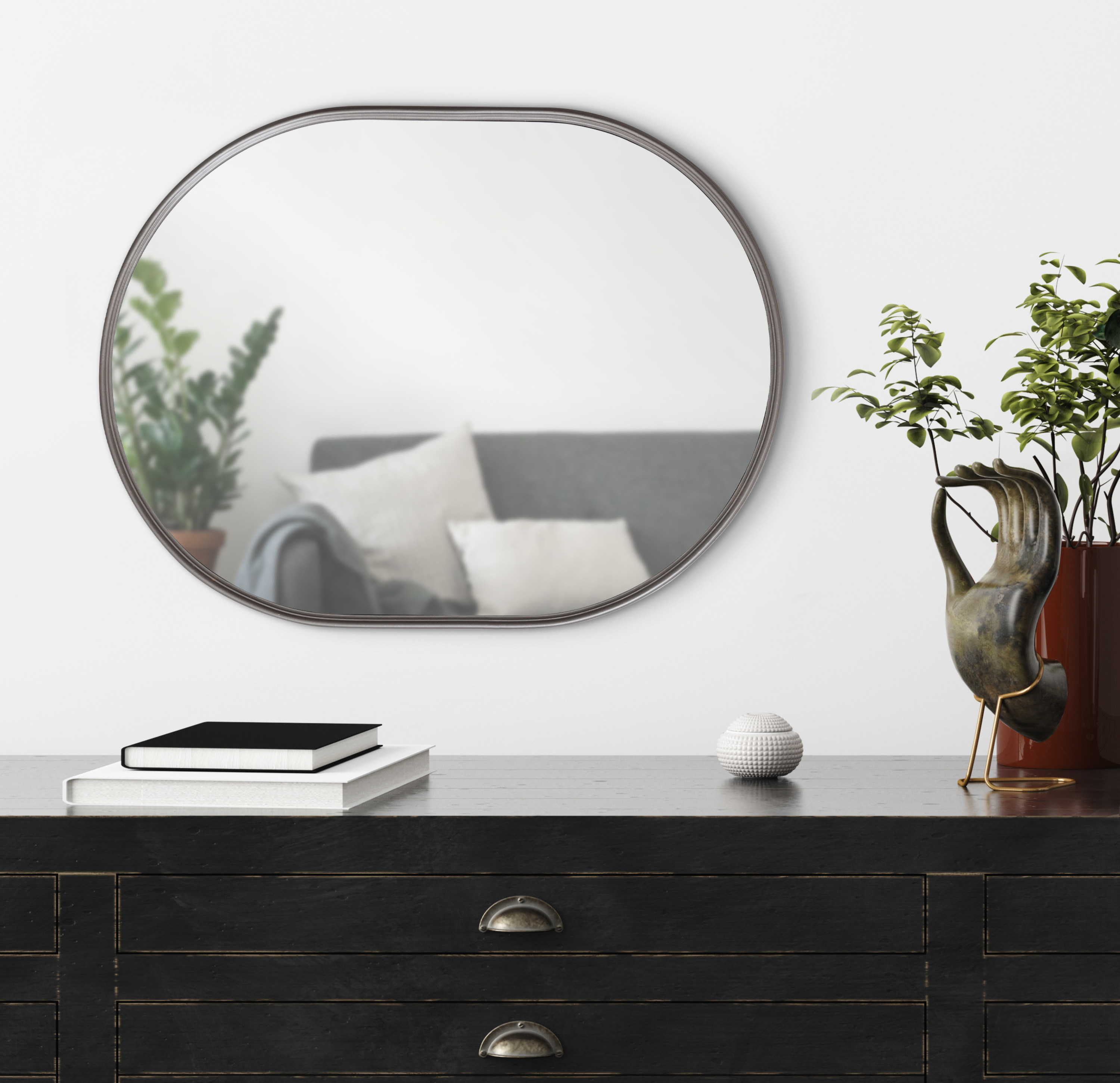 Kate and Laurel Caskill Modern Capsule Framed Wall Mirror, 18 x 24, Charcoal Gray, Decorative Mirror