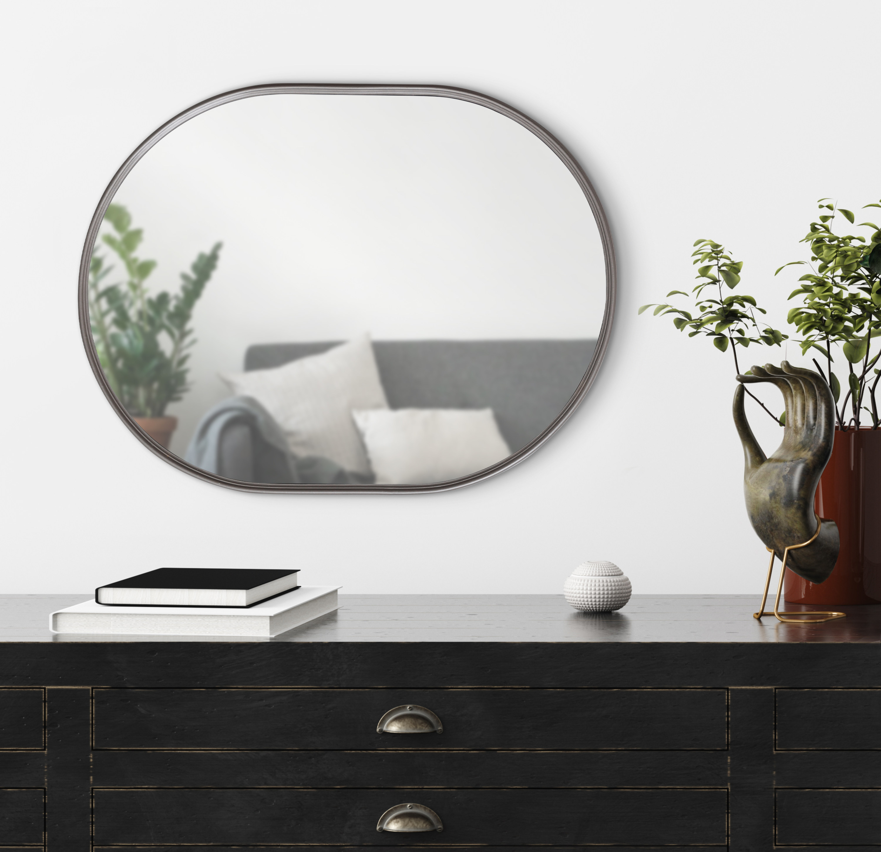 Kate and Laurel Caskill Modern Capsule Framed Wall Mirror, 18 x 24, Charcoal  Gray, Decorative Mirror