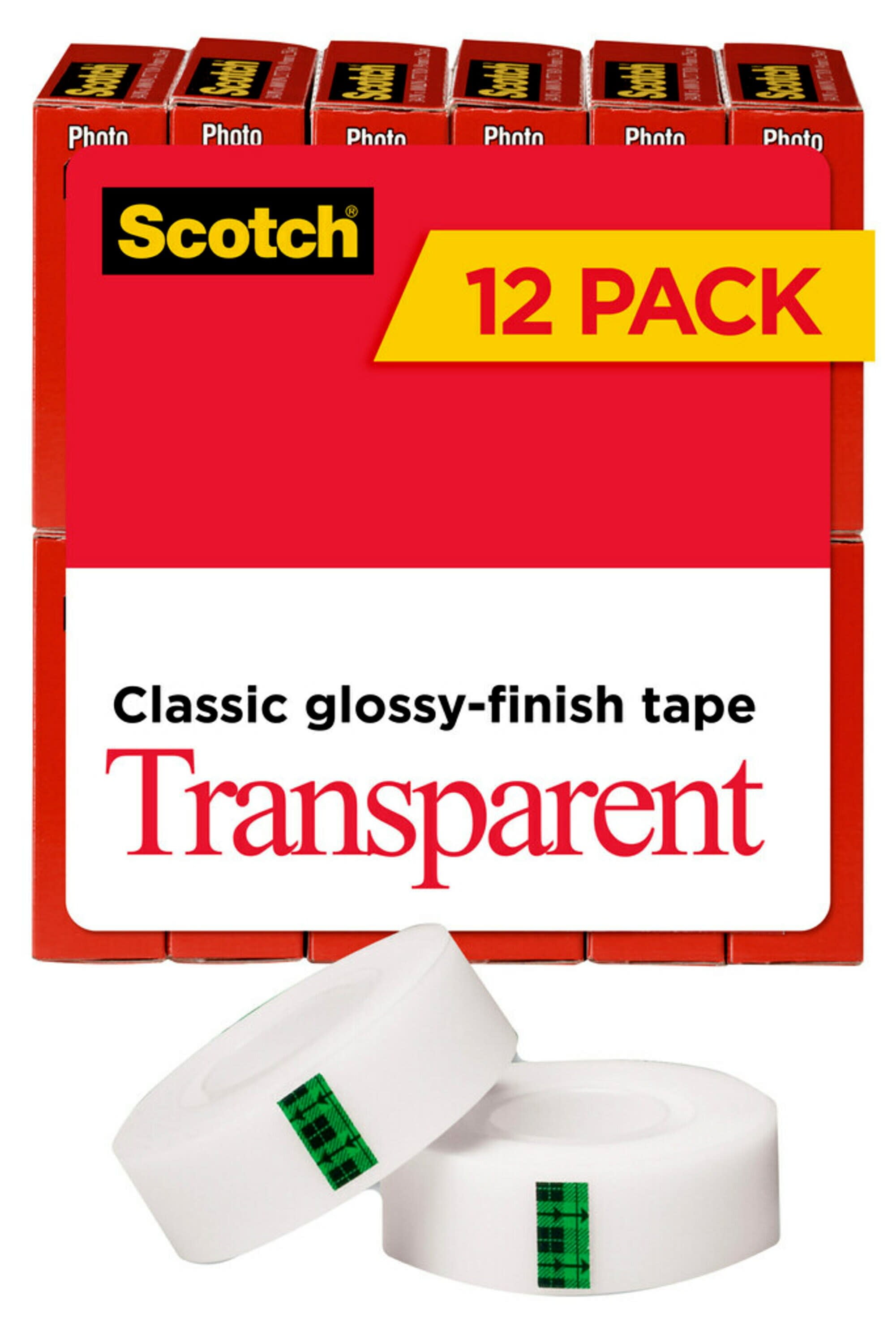 2 Rolls Scotch Transparent Tape 3 Inch Core 1/2 x 2592 Inches 600-2P12-72 