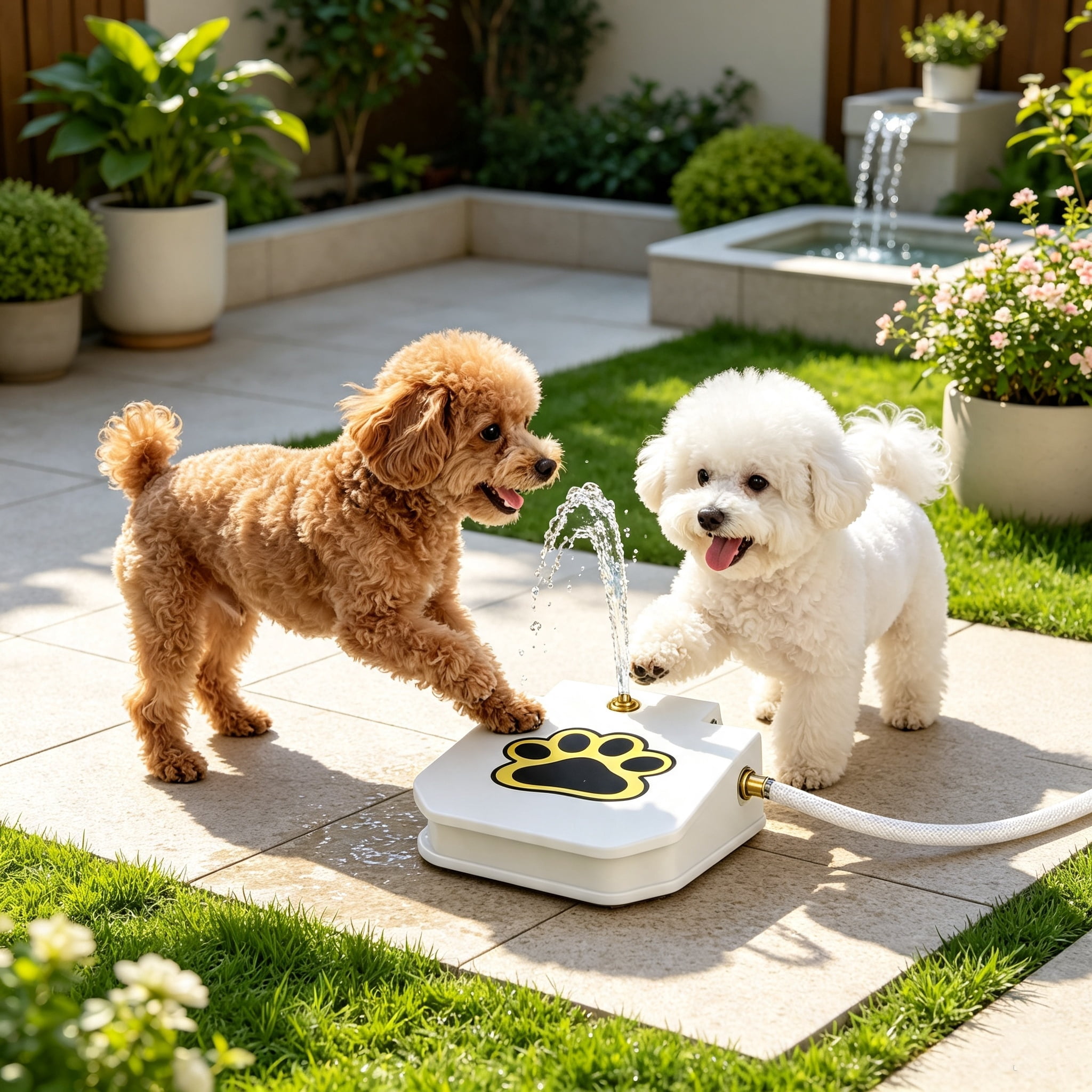 Dog Water Fountain, Outdoor No Electricity Step-On Activated Pet Sprinkler, Paw-Controlled Drinking Dispenser for Large & Small Dogs,Automatic Waterer for Yard, Garden, Lawn
