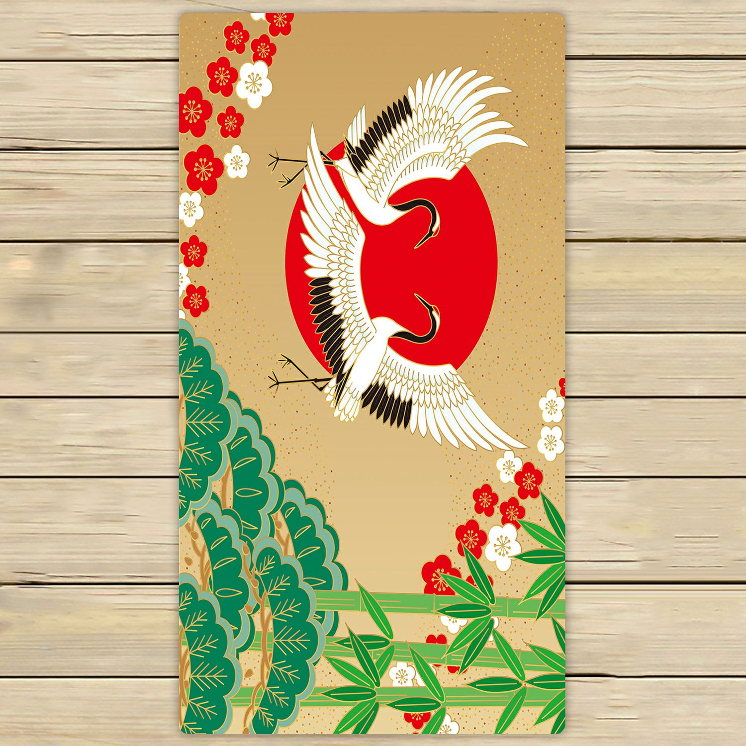 PHFZK Asian Towel, Japanese Style with Cranes and Pine Bamboo Hand Towel Bath Bathroom Shower