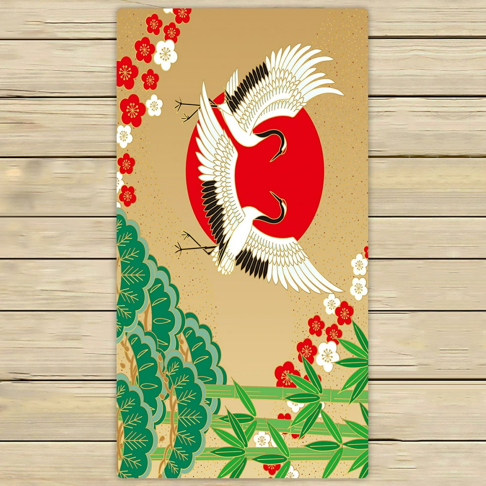 PHFZK Asian Towel, Japanese Style with Cranes and Pine Bamboo Hand Towel Bath Bathroom Shower