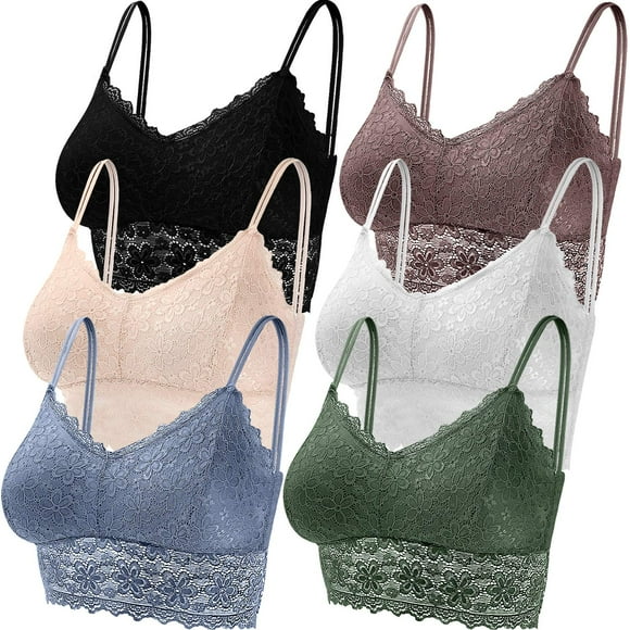 Duufin 6 Pcs Bralettes en Dentelle pour Femmes avec Bretelles et Coussinets Amovibles Soutien-Gorge en Dentelle (Blanc Noir Beige Bleu Acier Vert Brun Rosé TG)