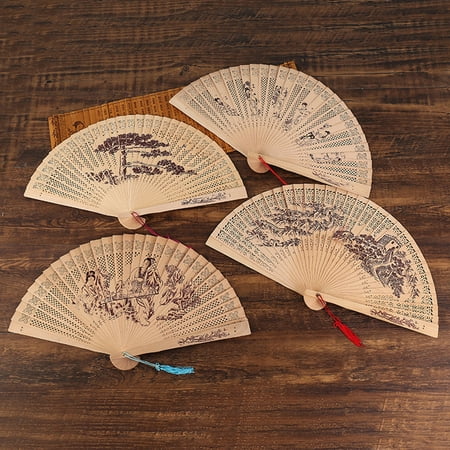 

jiaroswwei Folding Hand Fan Vintage Unpainted Wood Chinese Style Folding Fan for Holiday