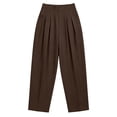 thumbnail image 3 of Vivianyo HD Women's Front Pleat Woven Bottoms, Straight Leg Office Casual Trousers with Side Pockets for Women, Women's Coffee, Sizes S-2XL, 3 of 5