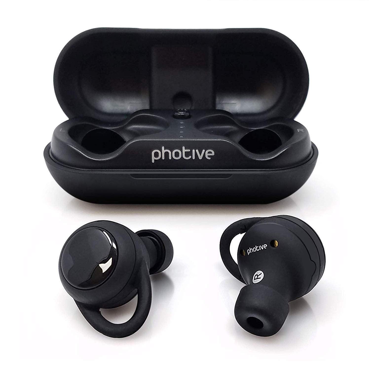 Photive Truly Waterproof Bluetooth Wireless Earbuds. Secure Fit In-Ear Bluetooth Headphones with Long Lasting Rechargeable Battery, compatible with both Android & iOS Smart Devices