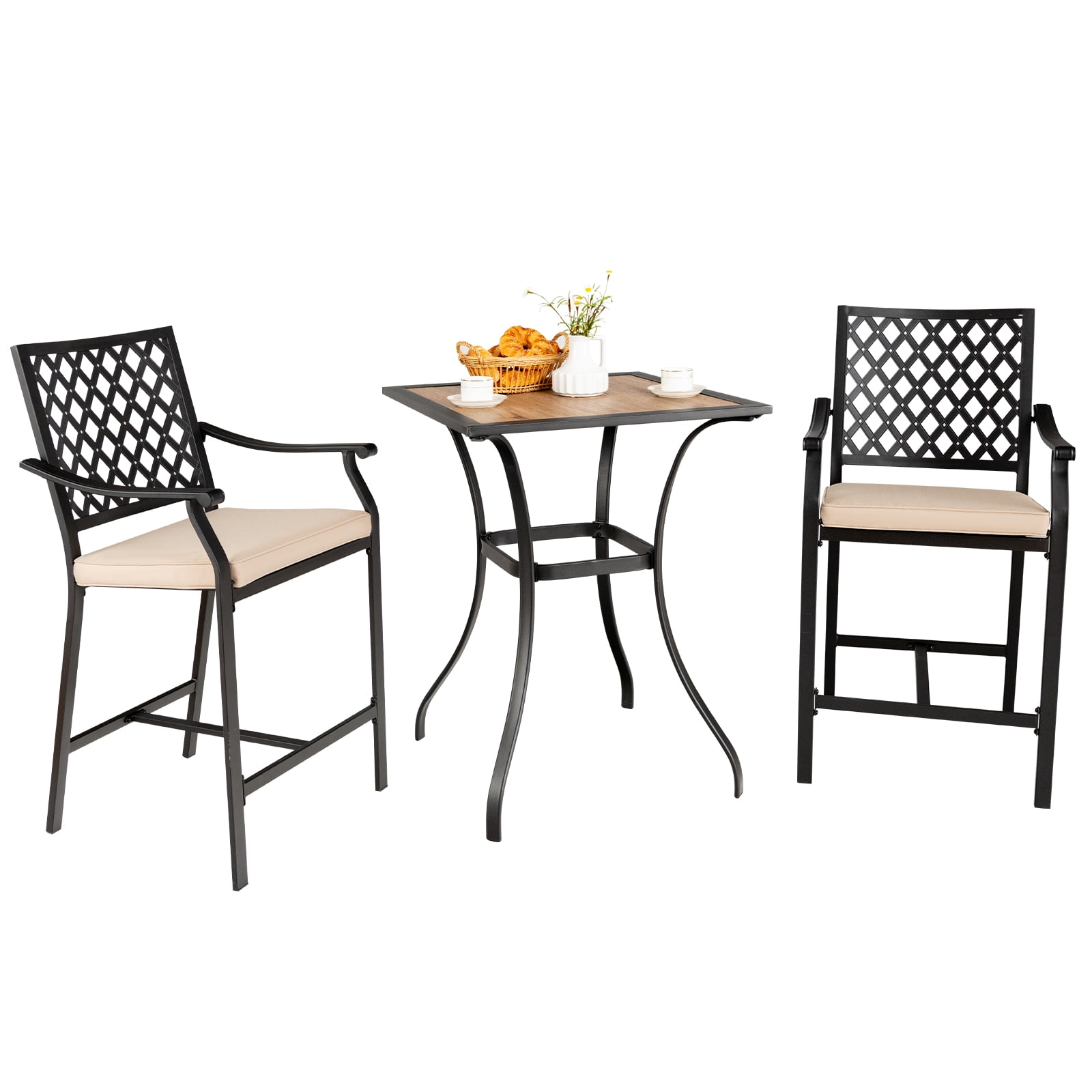 Patiojoy 3 Piece Patio Bar Bistro Set, Outdoor Bar Height Stool & Table