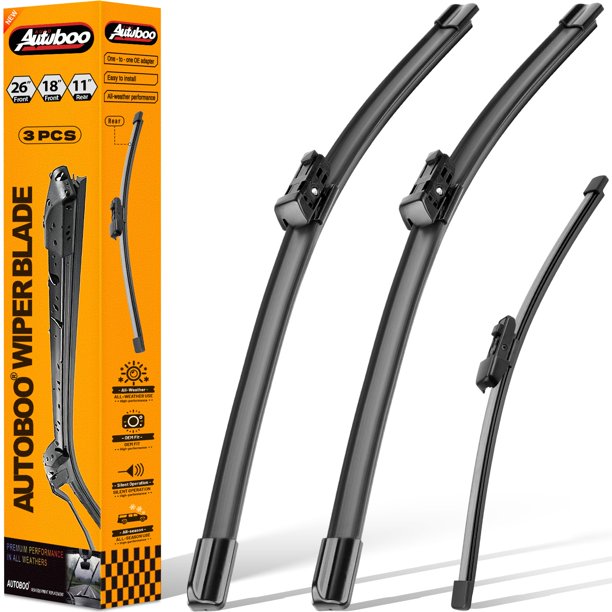 AUTOBOO - Limpiaparabrisas de 26 pulgadas + 18 pulgadas con limpiaparabrisas trasero de 11 pulgadas de repuesto para VW Volkswagen Golf 2021-2015, VW Volkswagen e-Golf 2021-2015, Volkswagen GTI