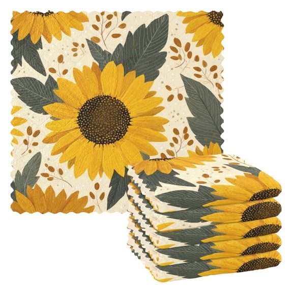 6 Pieces of Kitchen Towels 11x11Inch Kitchen Dish Cloths Kitchen Dish Towels Reuseable Cleaning Cloths Beautiful Sunflower Seamless