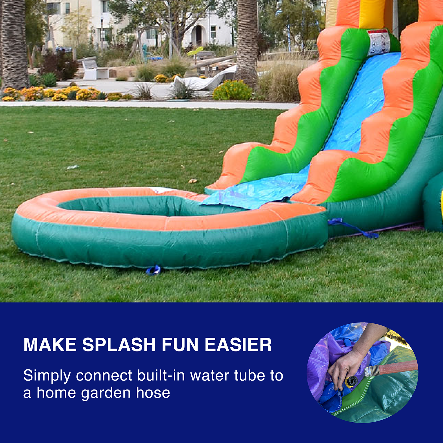 HeroKiddo BOUNCY Tropical Breeze Commercial Grade Vinyl Bounce House Water Slide, with Basketball Hoop, Detachable Pool, Indoor Outdoor