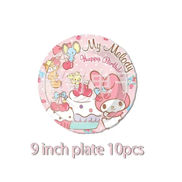Lindo juego de vajilla para fiesta de cumpleaños con melodía de Sanrio, pancarta para tarta, adorno desechable, bandera colgante, globos con melodía, decoración de cumpleaños